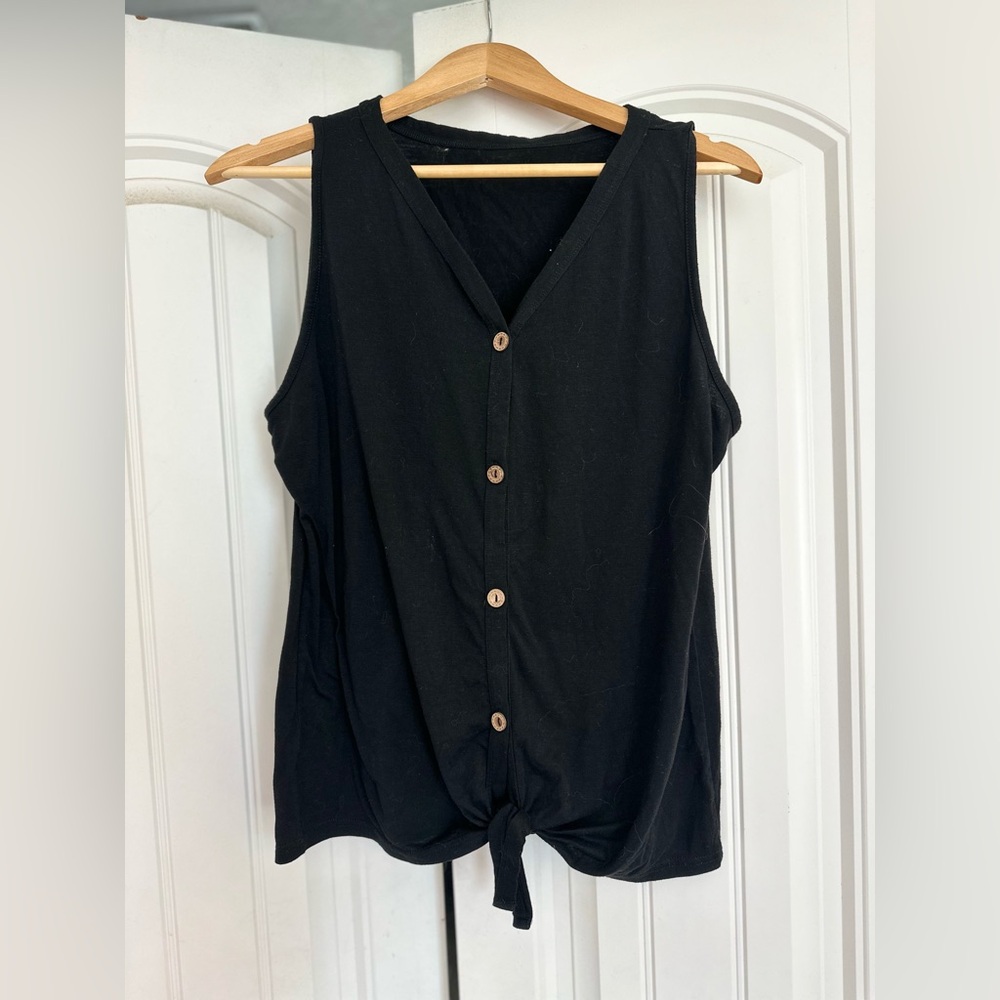 Black V-Neck Sleeveless Top with tie on bottom